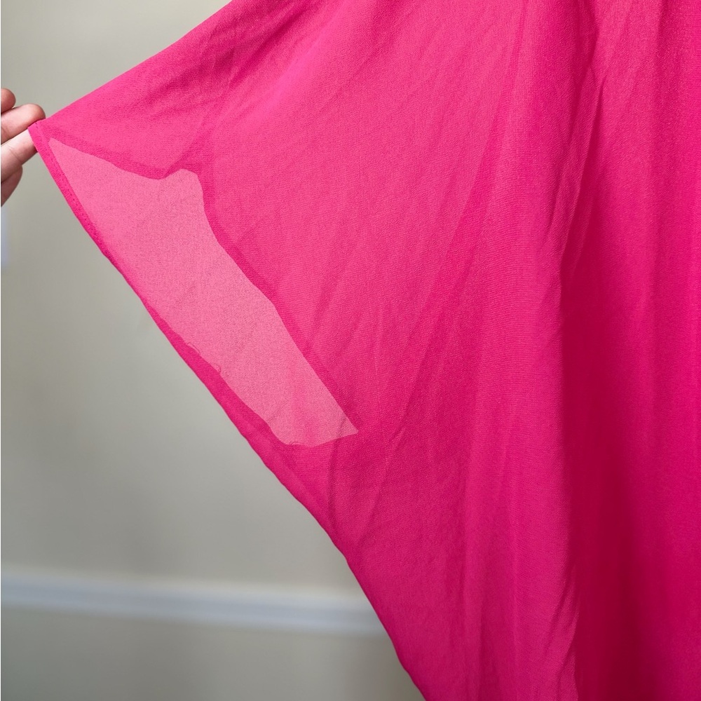 Vibrant Barbie Pink Sheer Cardigan M Edgy Minimalist Festival Drape Open Coverup - Picture 3 of 8